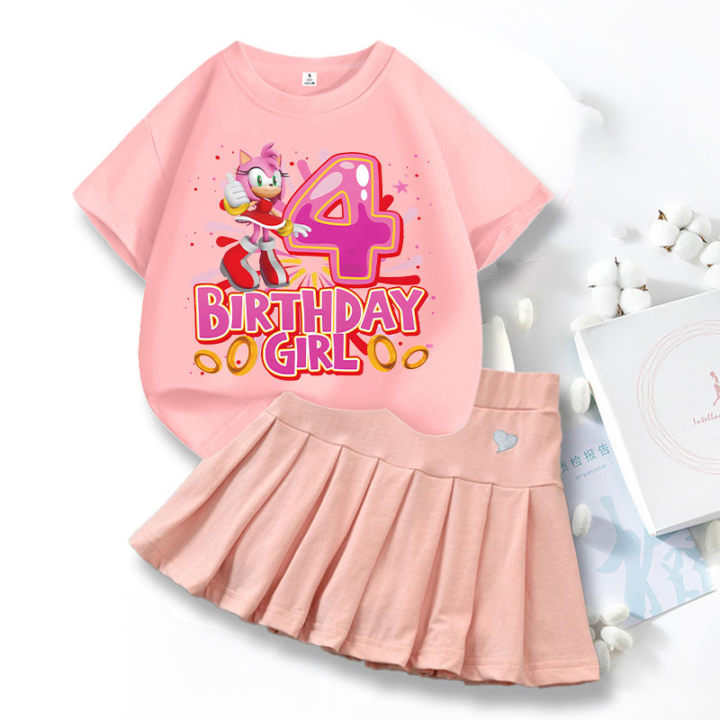 Summer Clothing Cartoon - 2pcs Sonics Love Dress T-shirt Suit