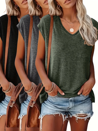 3-Pack of Solid Color V-Neck C - Summer Clothing Drop recension och pris
