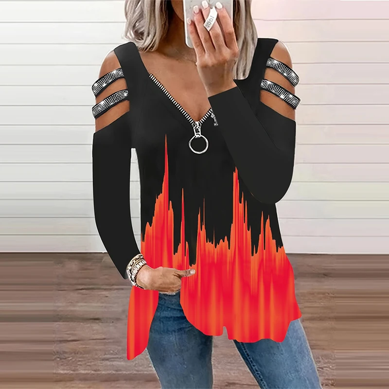 Gradient Color Zipper V Neck T - Summer Clothing Drop recension och pris