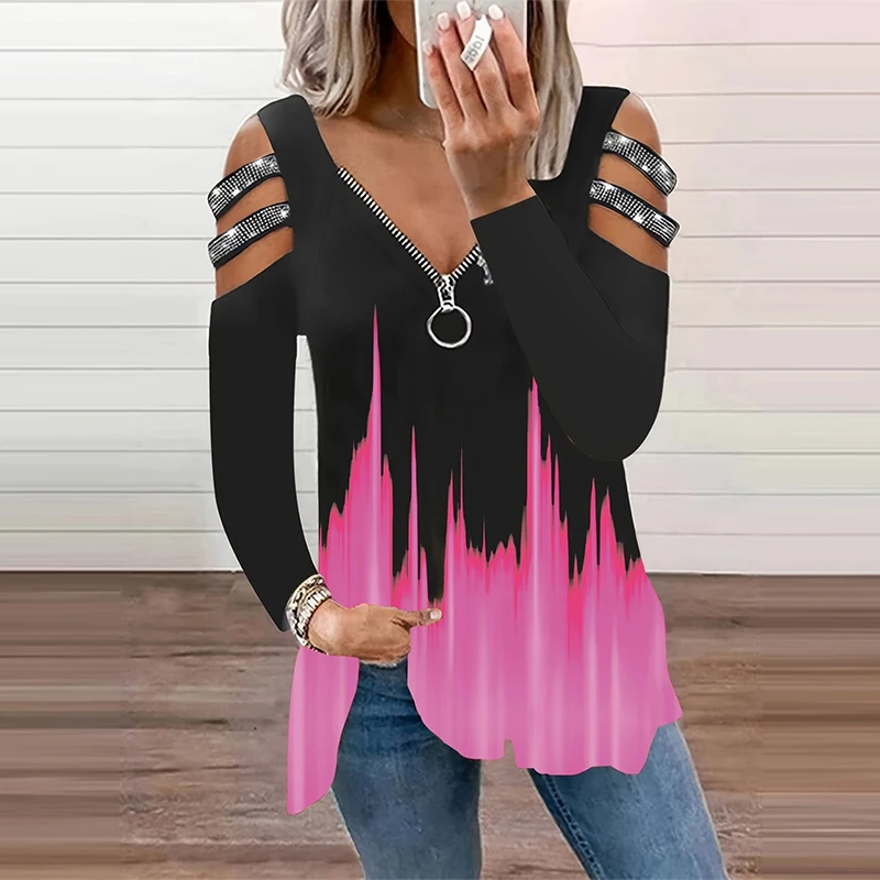 Gradient Color Zipper V Neck T - Summer Clothing Drop recension och pris
