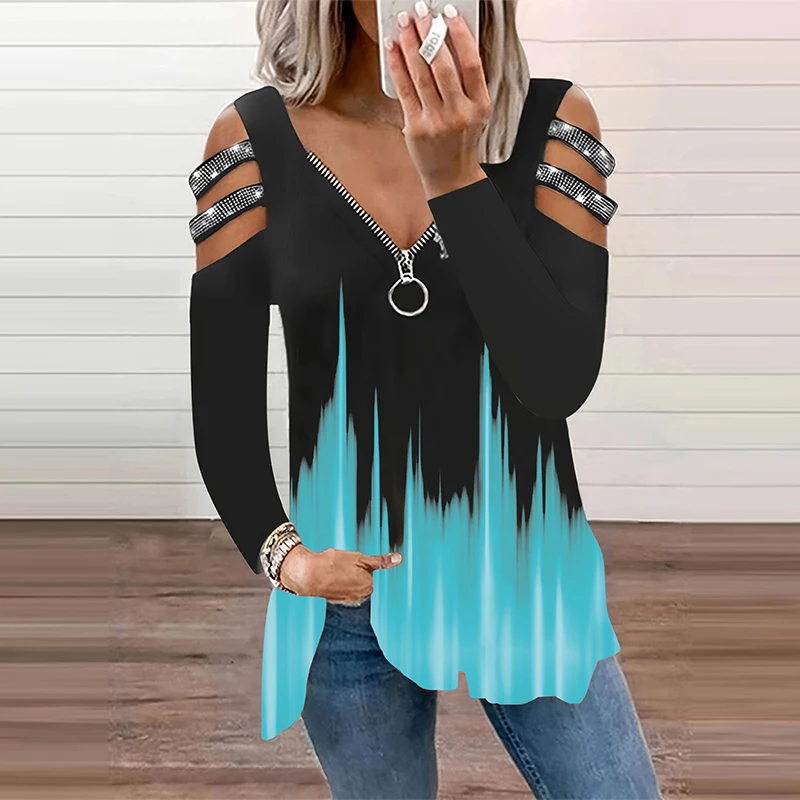 Gradient Color Zipper V Neck T - Summer Clothing Drop recension och pris