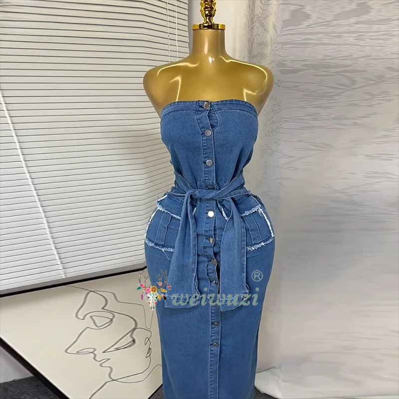 2026 Women Retro Strapless Den - Summer Clothing Juniors recension och pris