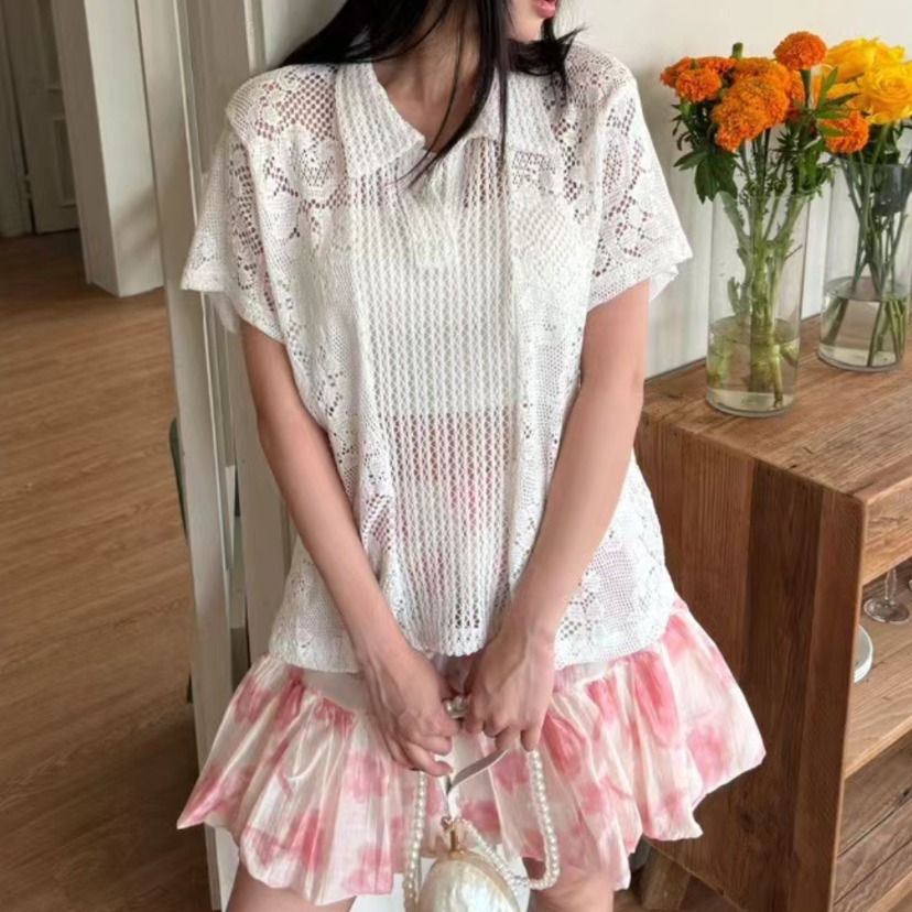 Retro  Collar Lace Shirt Women - Summer Clothing Online recension och pris