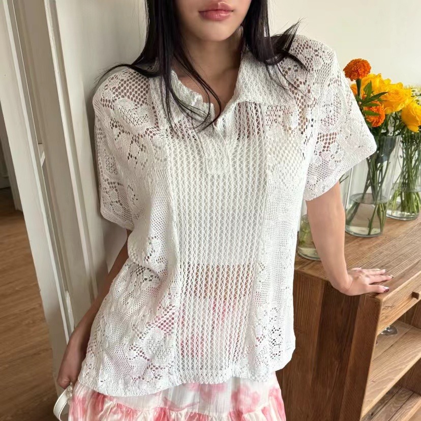 Retro  Collar Lace Shirt Women - Summer Clothing Online recension och pris